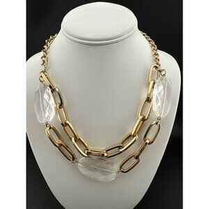 Goldtone Chain Necklace With Clear Faceted Lucite Accents By‎ VCLM